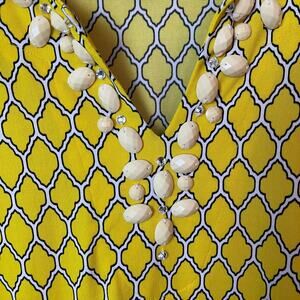 Susan Graver Liquid Knit Sunny Yellow Top Size XXS Jeweled V Neck 3/4 Sleeve